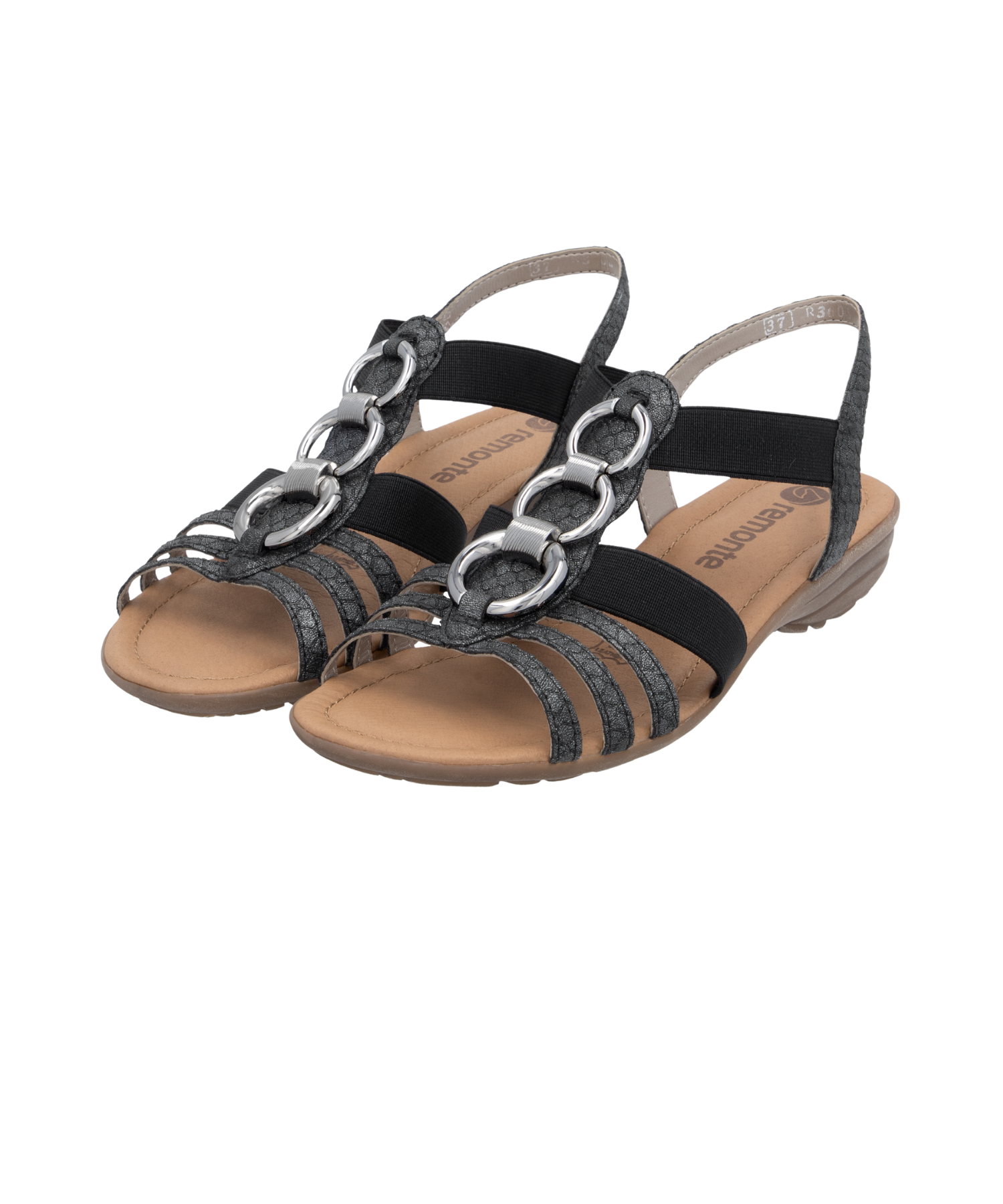 Remonte - Sort dame sandal med elastik