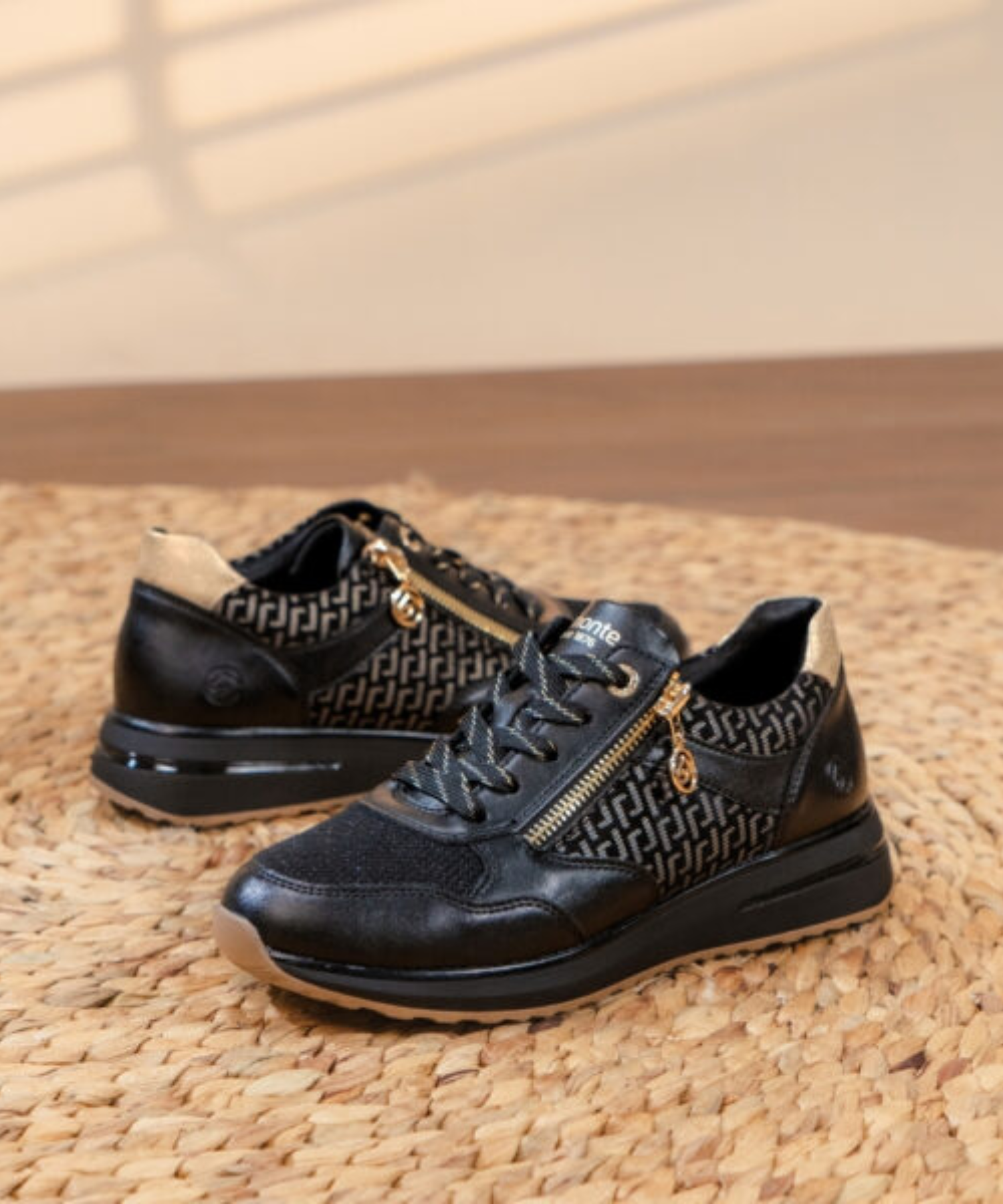 Remonte - Dame sneakers i sort glimmer