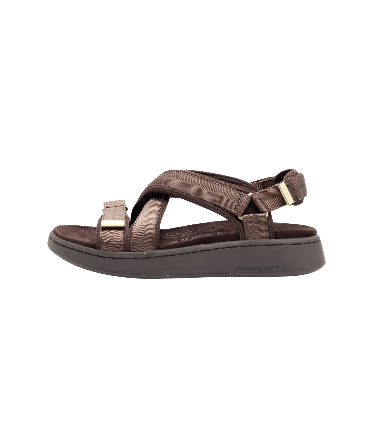 Woden - Line Cross chocolate dame sandal
