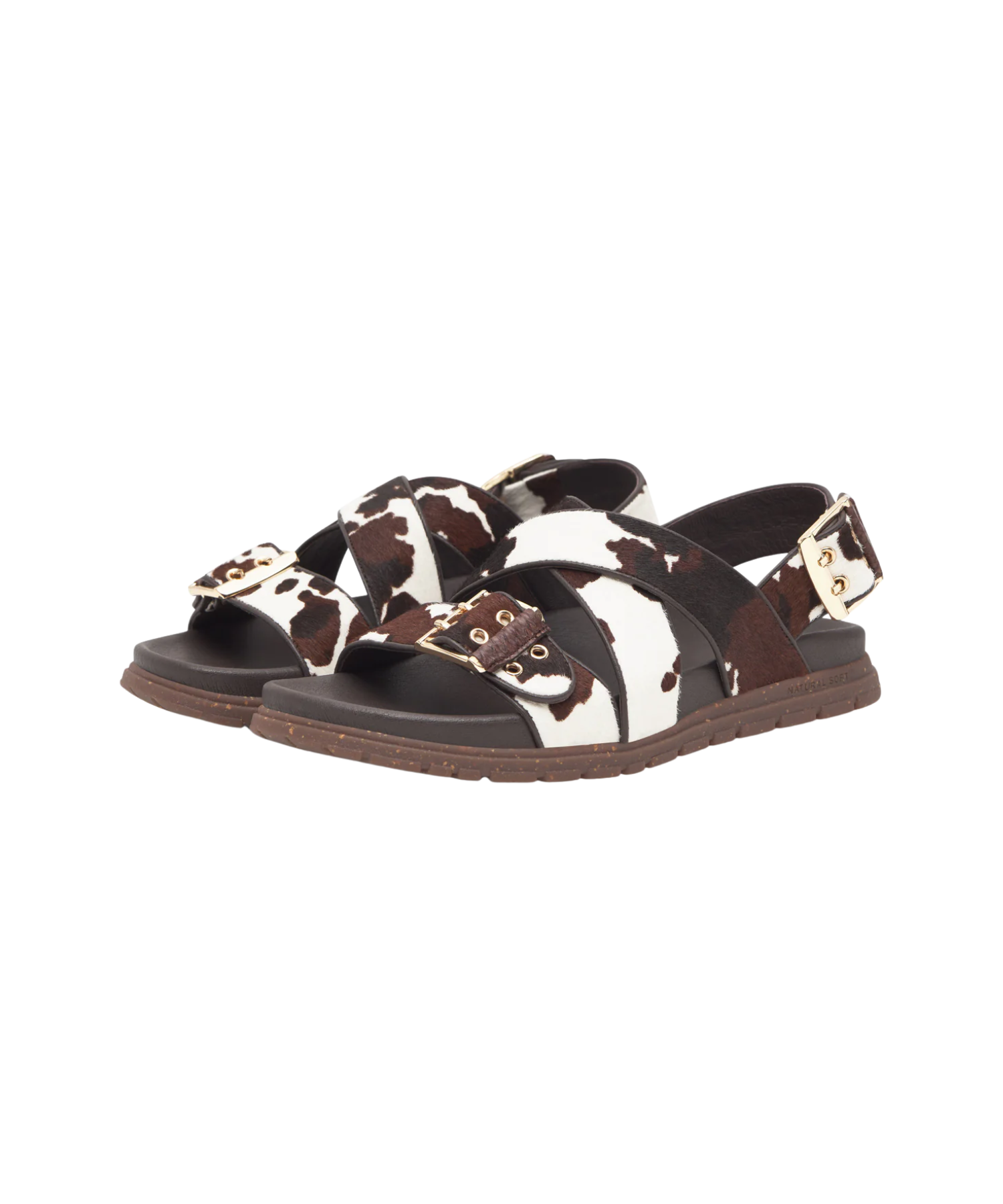 Woden - Dame sandal i cow print.